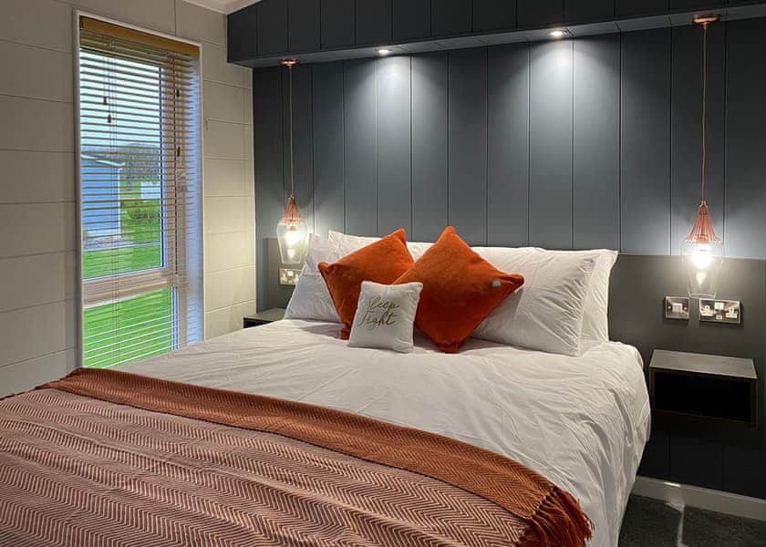 Snowdrop Lodge double bedroom - Florence Springs Luxury Lodges with hot tubs, Tenby, Pembrokeshire, South West Wales