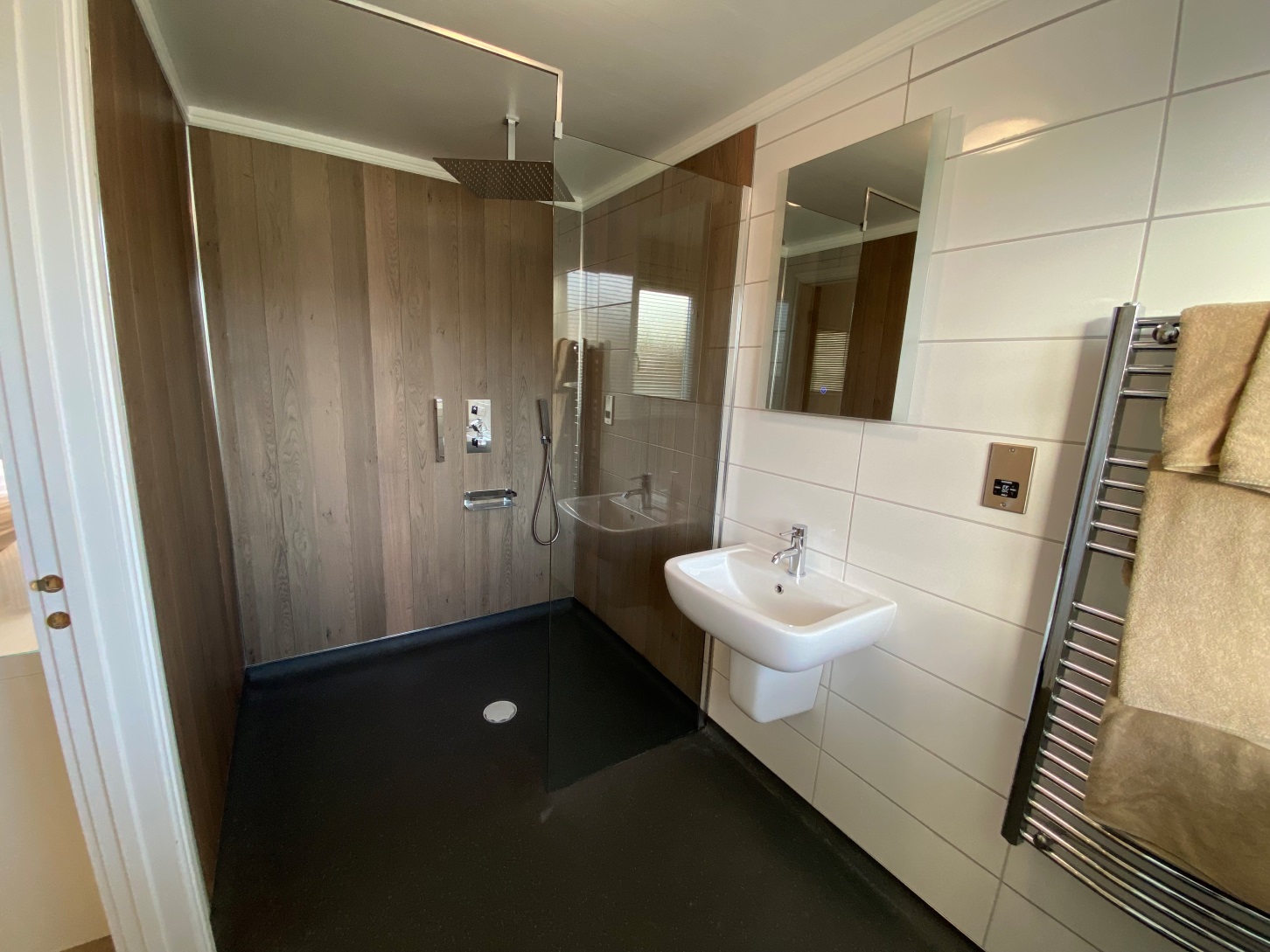 Wheelchair accessible wet room at Florence Springs Luxury Lodges, Tenby, Pembrokeshire, South West Wales