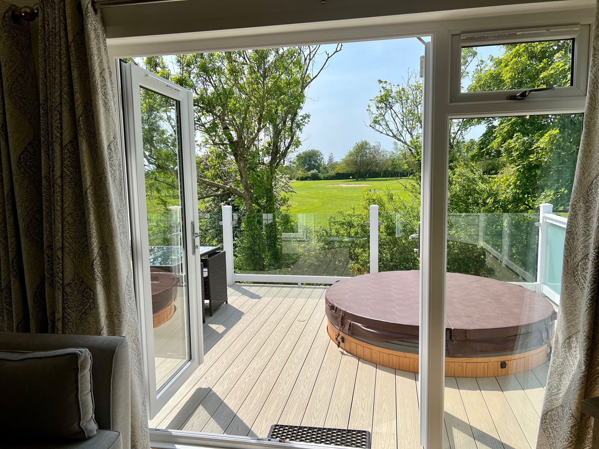 Primrose Lodge decking and hot tub - Florence Springs Luxury Lodges with hot tubs, Tenby, Pembrokeshire, South West Wales