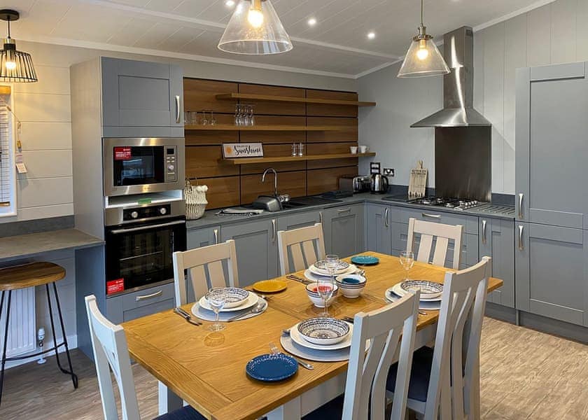 Snowdrop Lodge dining area - Florence Springs Luxury Lodges with hot tubs, Tenby, Pembrokeshire, South West Wales