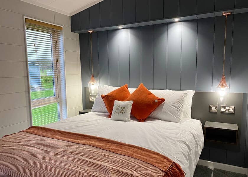 Honeysuckle Lodge double bedroom - Florence Springs Luxury Lodge holidays with hot tubs, Tenby, Pembrokeshire, South West Wales