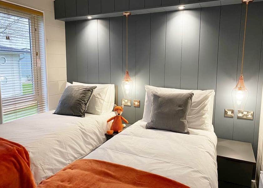 Honeysuckle Lodge twin bedroom - Florence Springs Luxury Lodge holidays with hot tubs, Tenby, Pembrokeshire, South West Wales