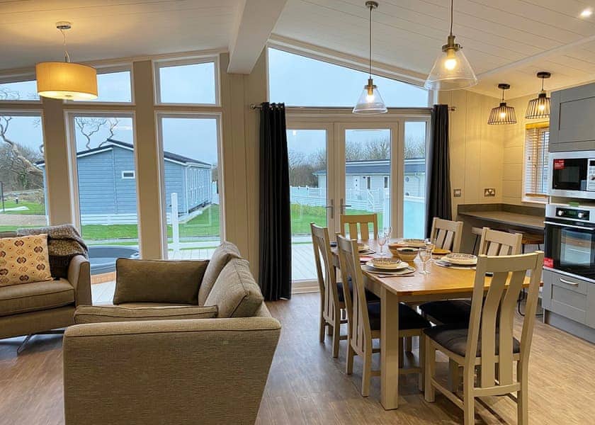 Honeysuckle Lodge living area - Florence Springs Luxury Lodge holidays with hot tubs, Tenby, Pembrokeshire, South West Wales