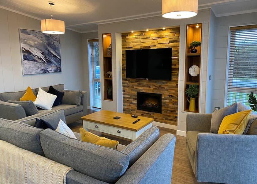 Honeysuckle Lodge living area - Florence Springs Luxury Lodge holidays with hot tubs, Tenby, Pembrokeshire, South West Wales