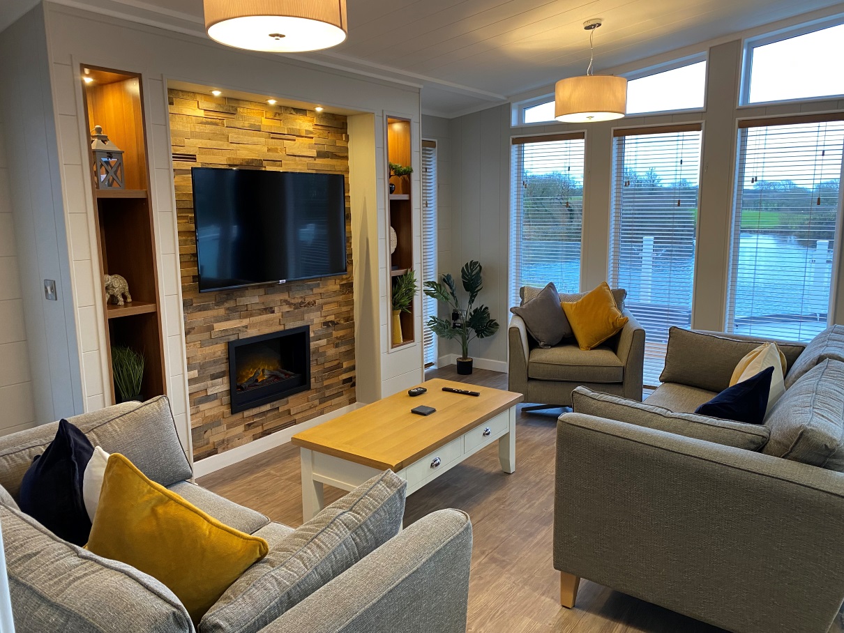 Snowdrop Lodge living area - Florence Springs Luxury Lodges with hot tubs, Tenby, Pembrokeshire, South West Wales